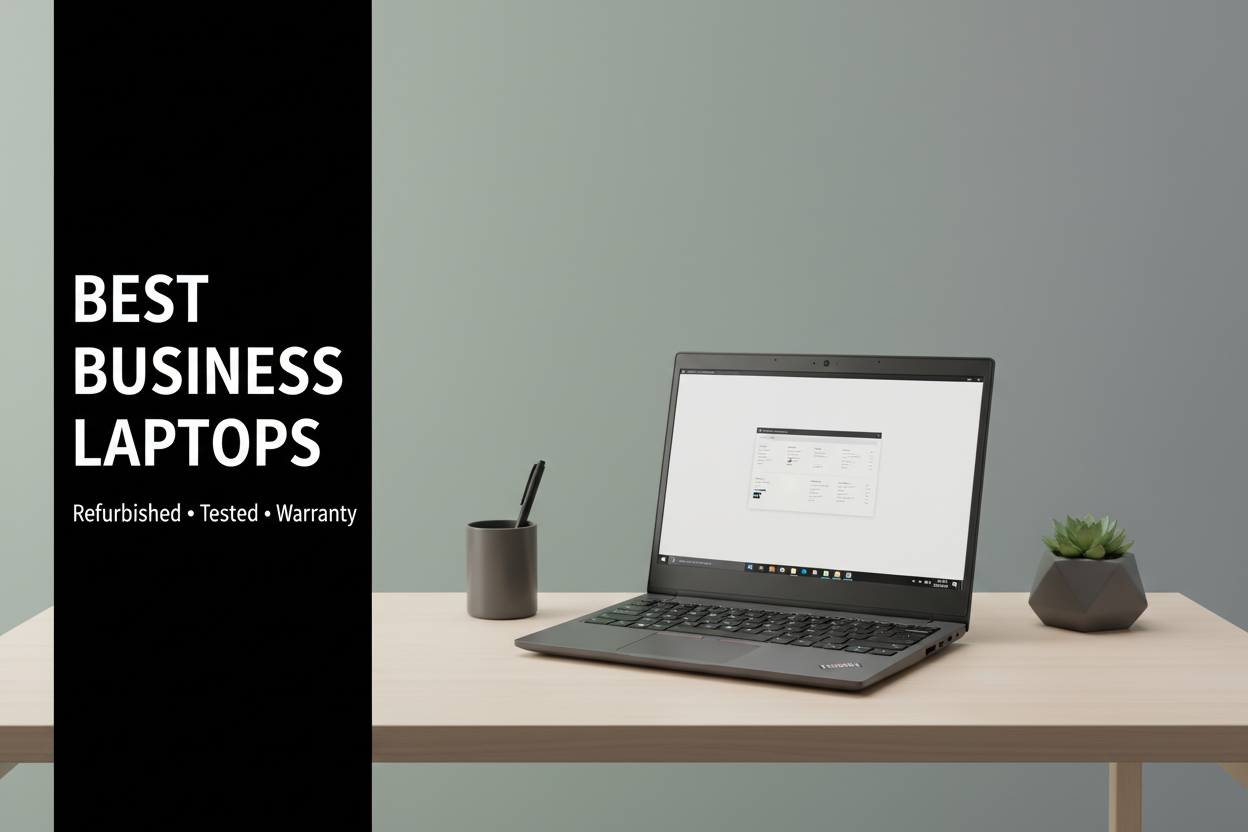 Refurbished business laptops collection banner, tested with warranty