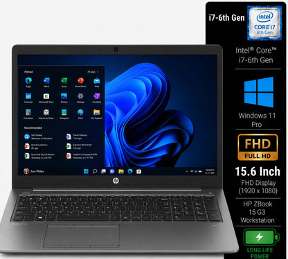 HP ZBook 15 G3 Workstation Intel Core i7 6th Gen HQ | 15.6 Inch FHD Windows 11 Pro Refurbished
