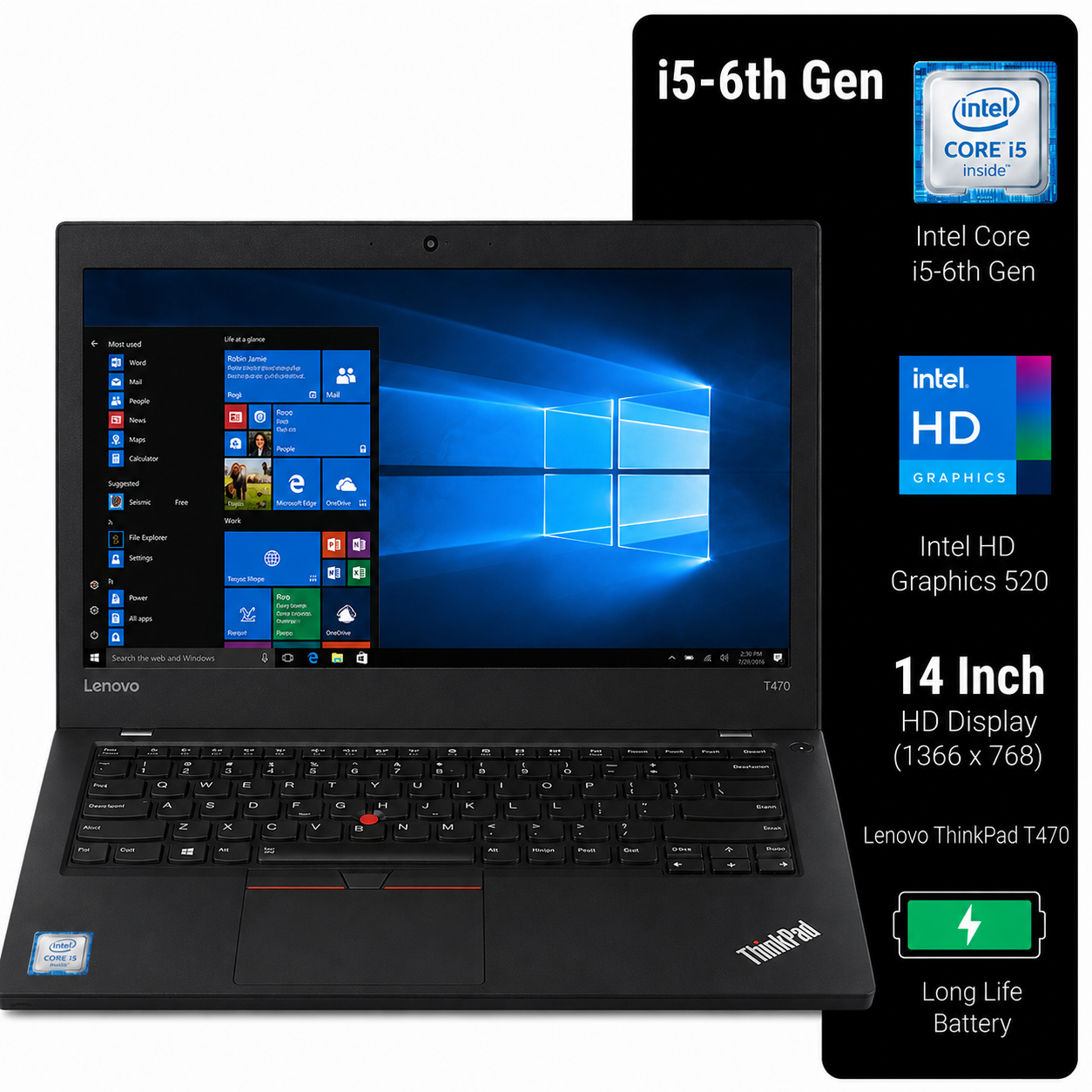 Lenovo ThinkPad T470 Intel Core i5 6th Gen | 14 Inch HD Windows 10 Refurbished