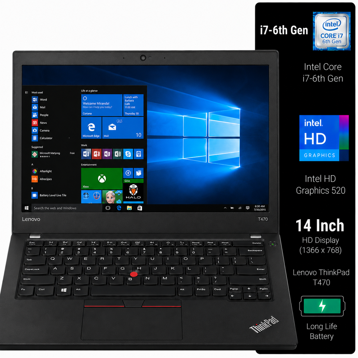 Lenovo ThinkPad T470 Intel Core i7 6th Gen | 14 Inch HD Windows 10 Refurbished
