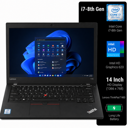 Lenovo ThinkPad T480 Intel Core i7 8th Gen | 14 Inch HD Windows 11 Refurbished