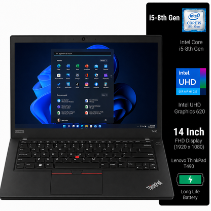 Lenovo ThinkPad T490 Intel Core i5 8th Gen | 14 Inch FHD Windows 11 Refurbished