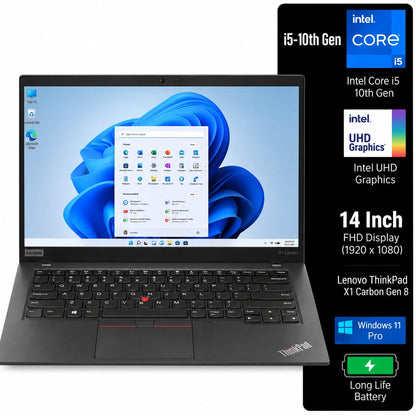 Lenovo ThinkPad X1 Carbon 8th Intel Core i5 10th Gen | 14 Inch FHD Windows 11 Refurbished