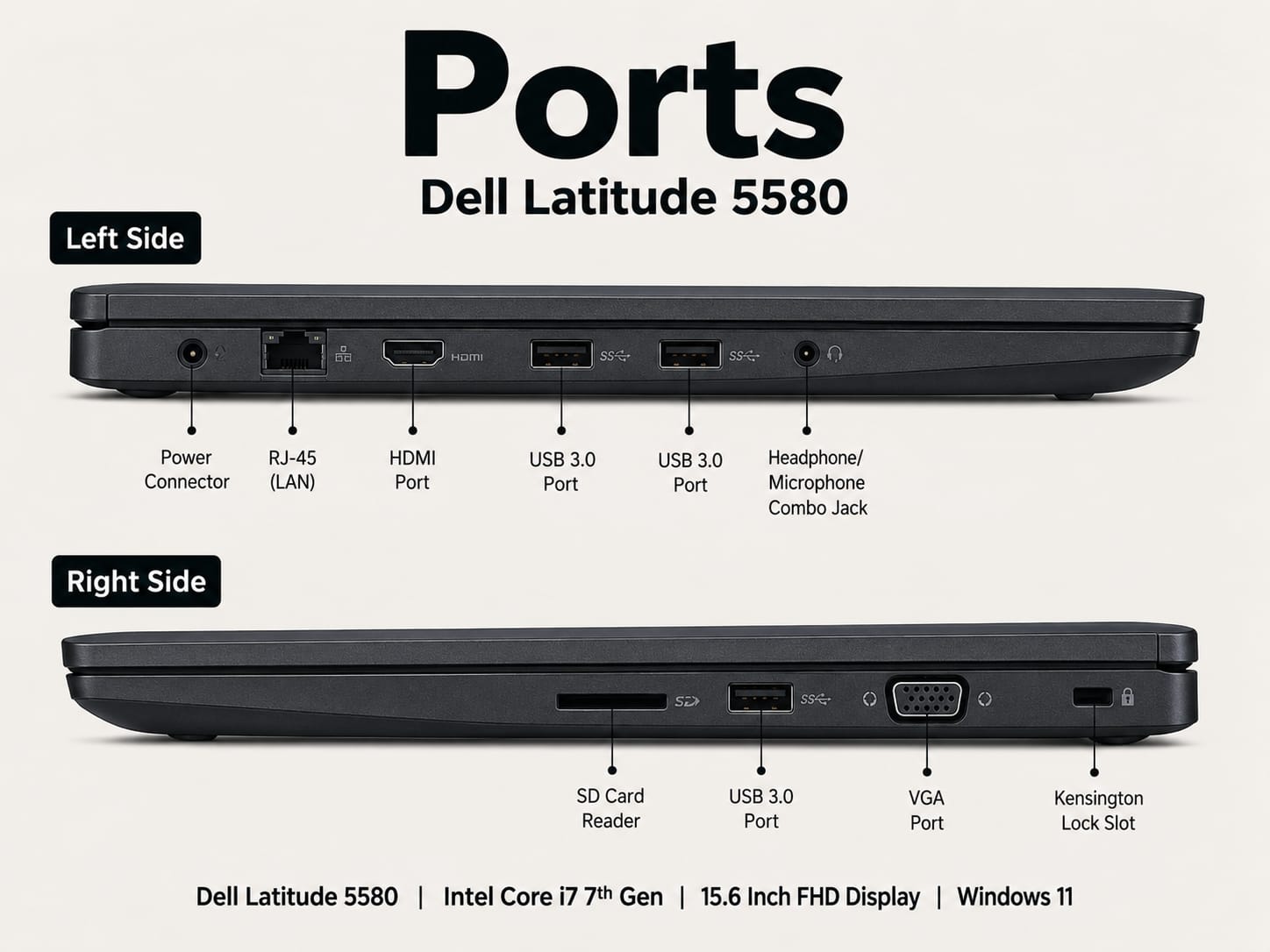 Refurbished Dell Latitude 5580 i7 7th Gen 15.6 Inch FHD Laptop
