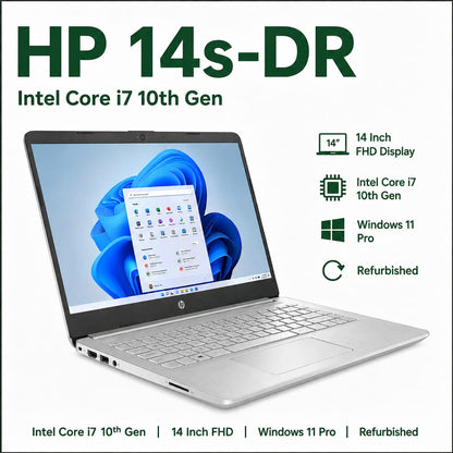 HP 14s-DR Intel Core i7 10th Gen | 14 Inch FHD Windows 11 Pro Display Refurbished