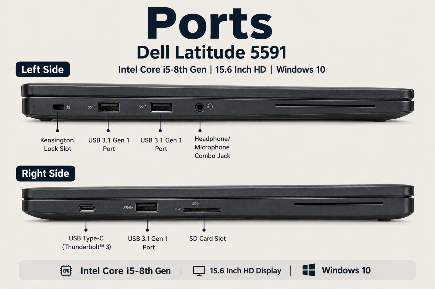 Dell Latitude 5591 Intel Core i5 8th Gen | 15.6 Inch HD Windows 10 Refurbished
