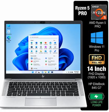 Refurbished HP EliteBook 845 G7 with Ryzen 5 PRO and Windows 11 Pro